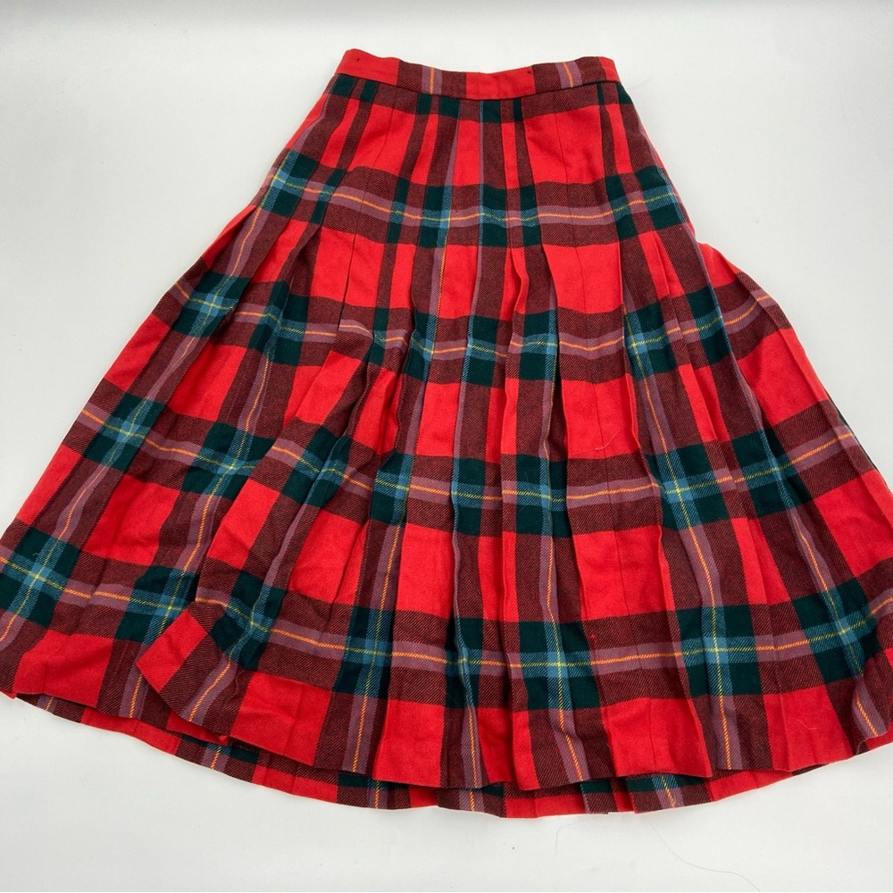 Vintage Red Plaid Wool Skirt A Line Midi Length